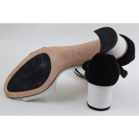 SARAH FLINT Handmade Black White Suede Leather Block Ankle Strap Sandals Size 39 - Picture 15 of 16